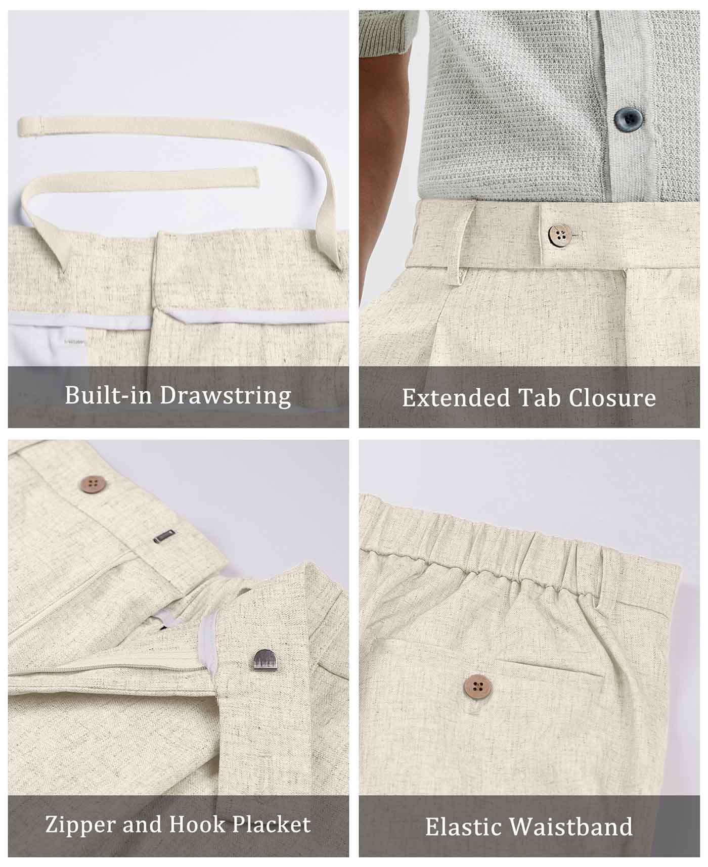 Mens Wide Leg Linen Pants – Square Waistband & Inner Drawstring