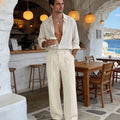 Mens Wide Leg Linen Pants – Square Waistband & Inner Drawstring