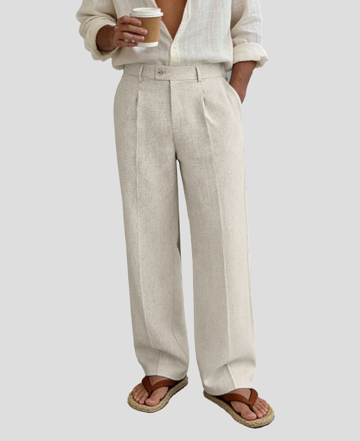 Mens Wide Leg Linen Pants – Square Waistband & Inner Drawstring