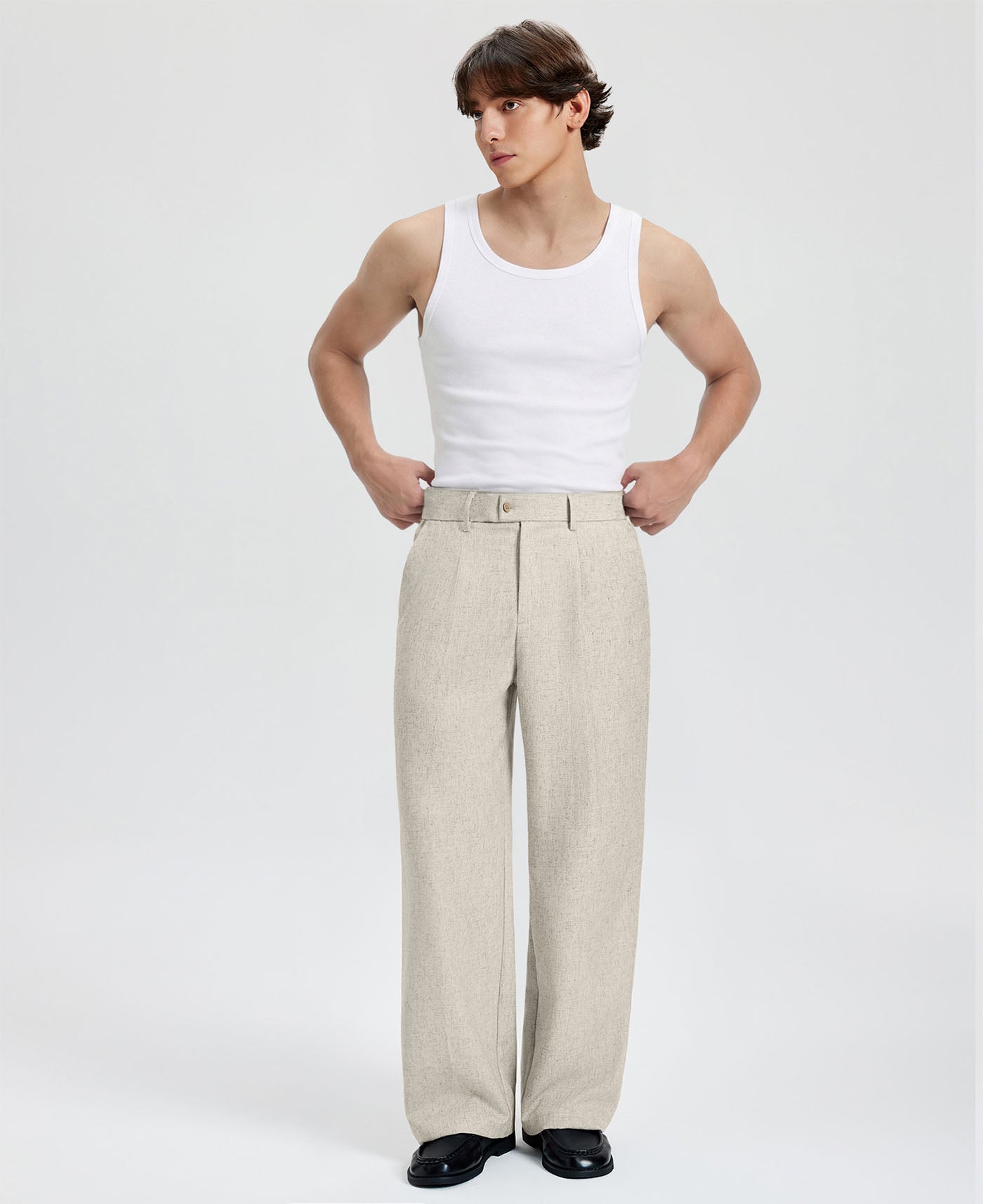 Mens Wide Leg Linen Pants – Square Waistband & Inner Drawstring