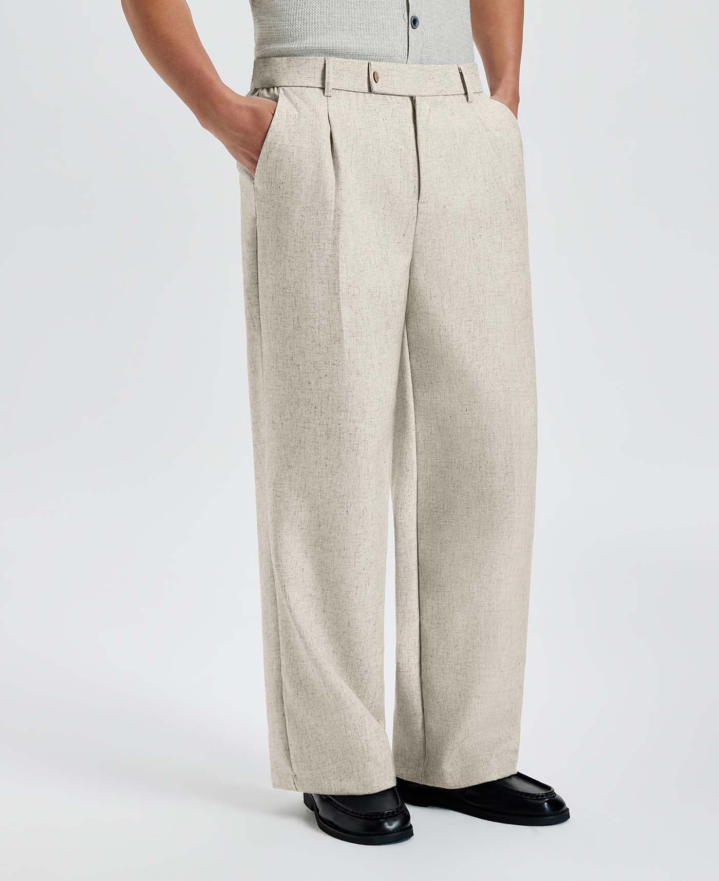 Mens Wide Leg Linen Pants – Square Waistband & Inner Drawstring