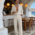 Mens Wide Leg Linen Pants – Square Waistband & Inner Drawstring