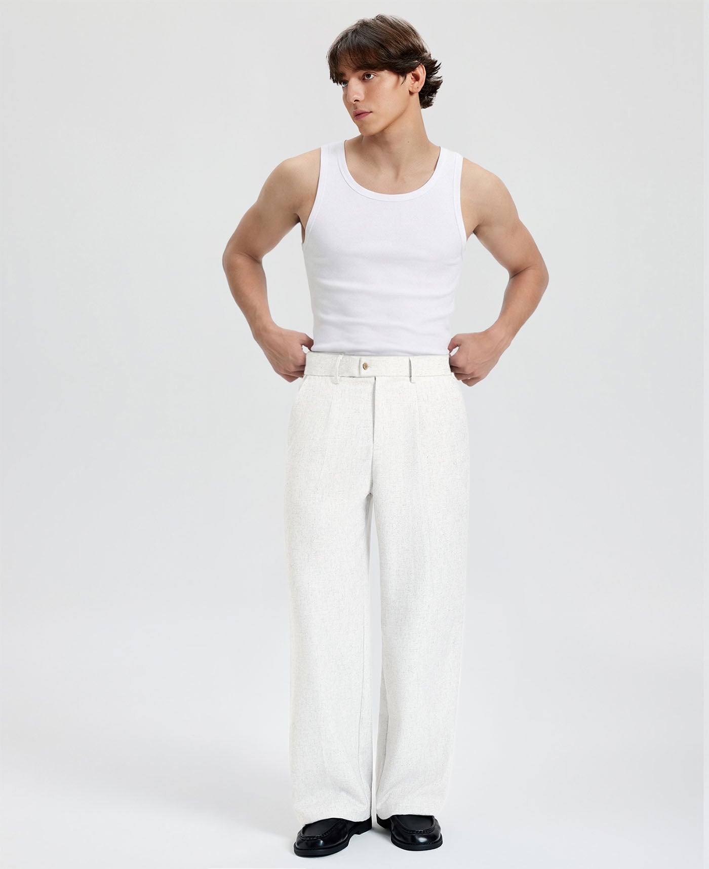Mens Wide Leg Linen Pants – Square Waistband & Inner Drawstring