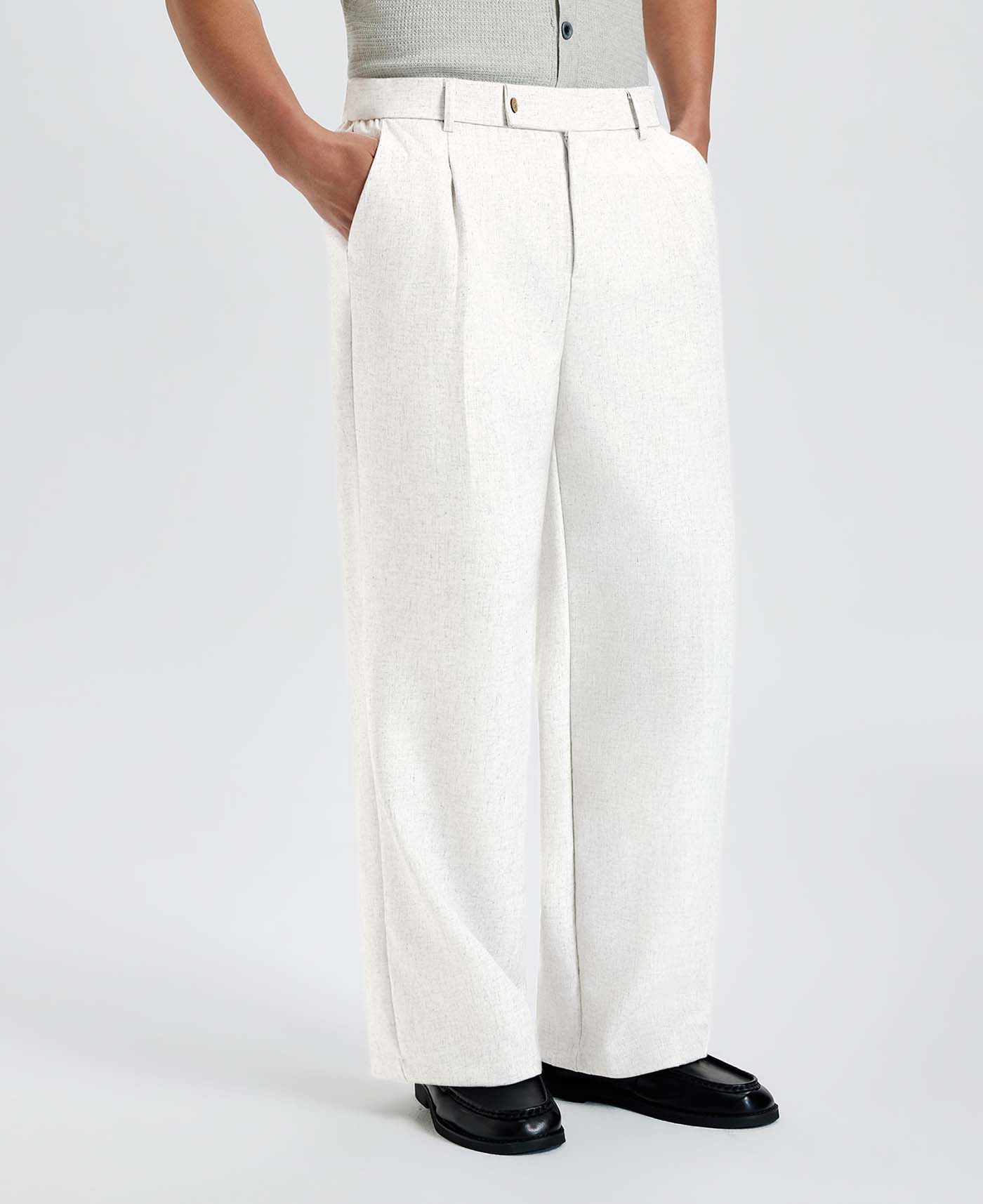 Mens Wide Leg Linen Pants – Square Waistband & Inner Drawstring