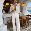 Mens Wide Leg Linen Pants – Square Waistband & Inner Drawstring