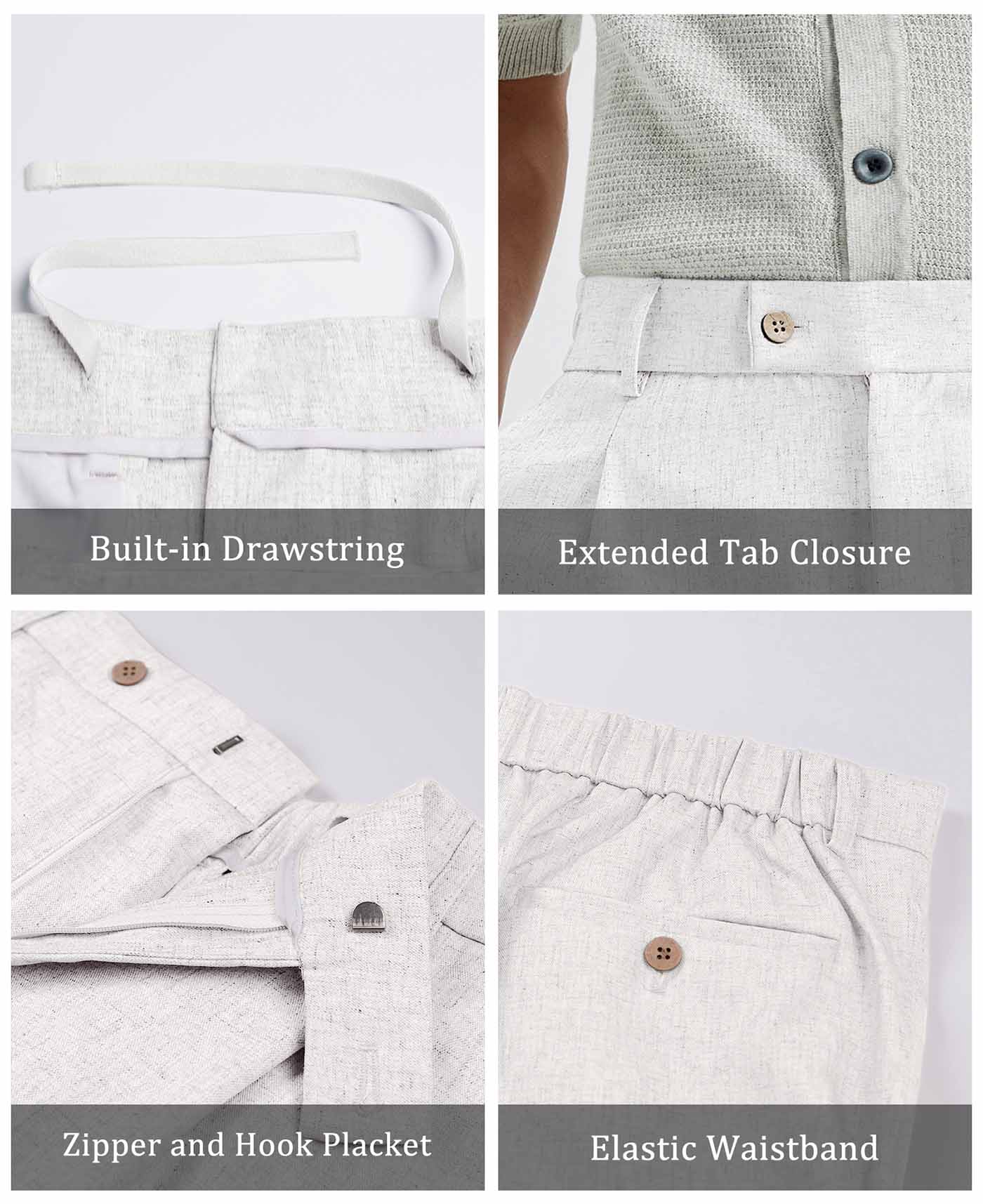 Mens Wide Leg Linen Pants – Square Waistband & Inner Drawstring