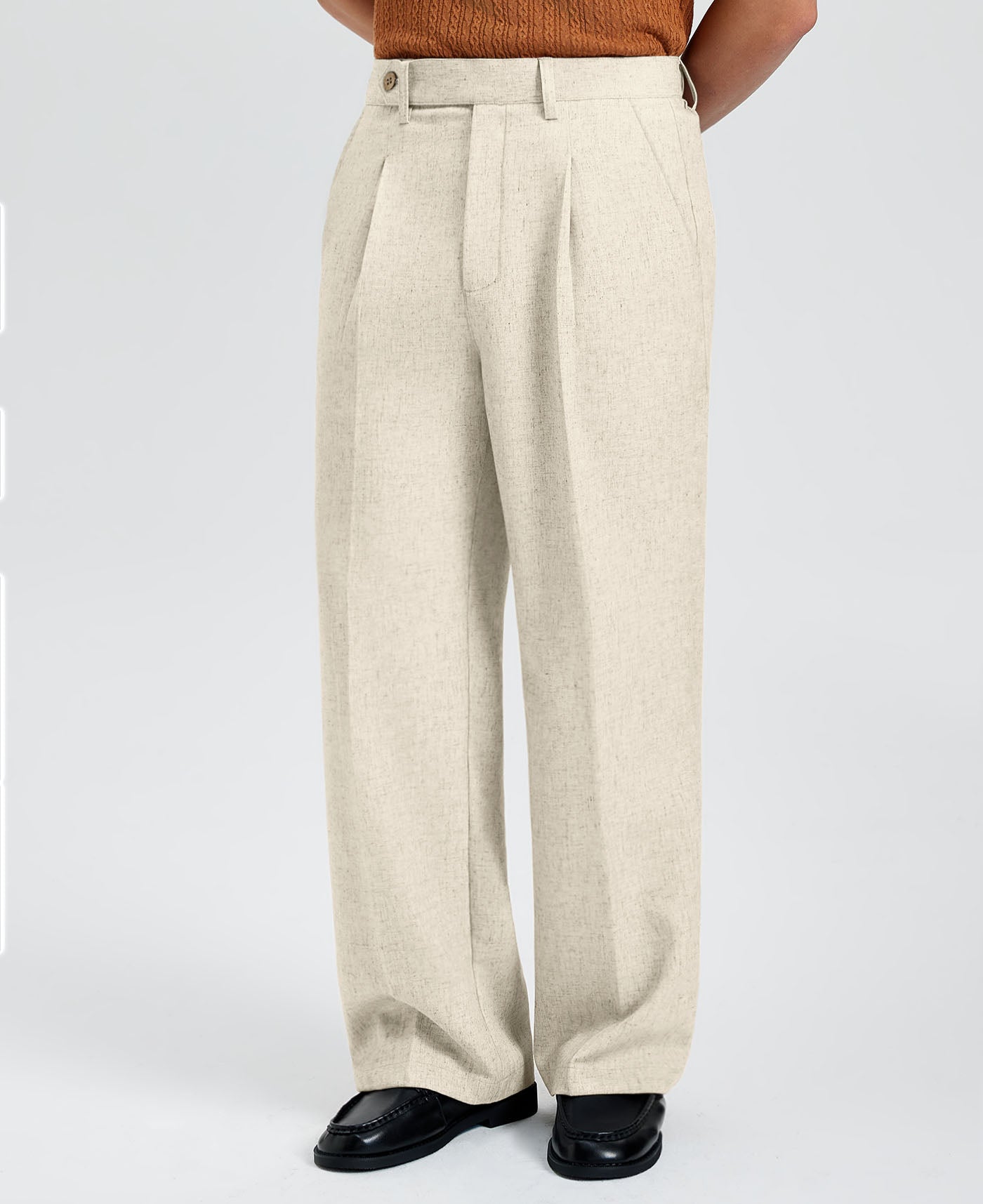 Mens Wide Leg Linen Pants – Sword-shaped Tab & Inner Drawstring