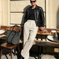 Mens Wide Leg Linen Pants – Sword-shaped Tab & Inner Drawstring