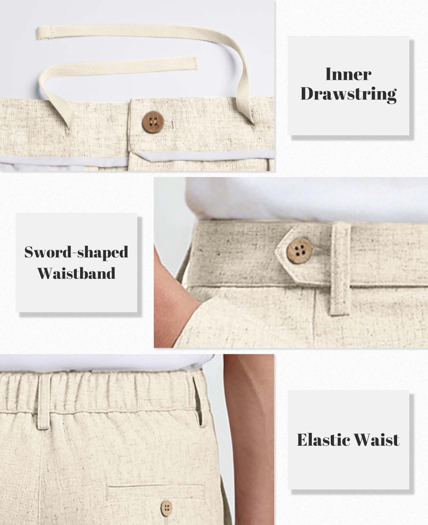 Mens Wide Leg Linen Pants – Sword-shaped Tab & Inner Drawstring