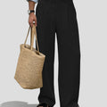 Mens Wide Leg Linen Pants – Sword-shaped Tab & Inner Drawstring
