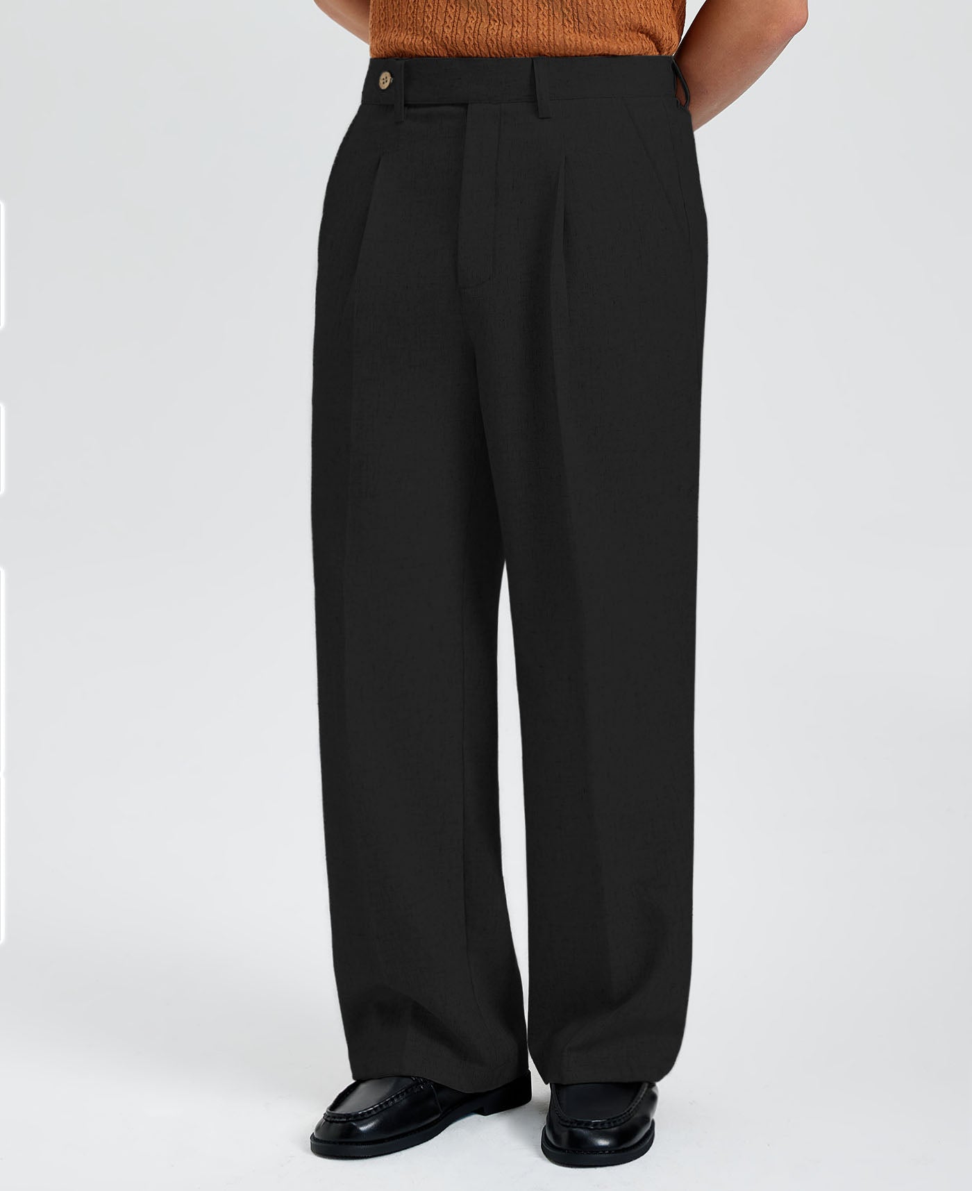Mens Wide Leg Linen Pants – Sword-shaped Tab & Inner Drawstring