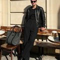 Mens Wide Leg Linen Pants – Sword-shaped Tab & Inner Drawstring