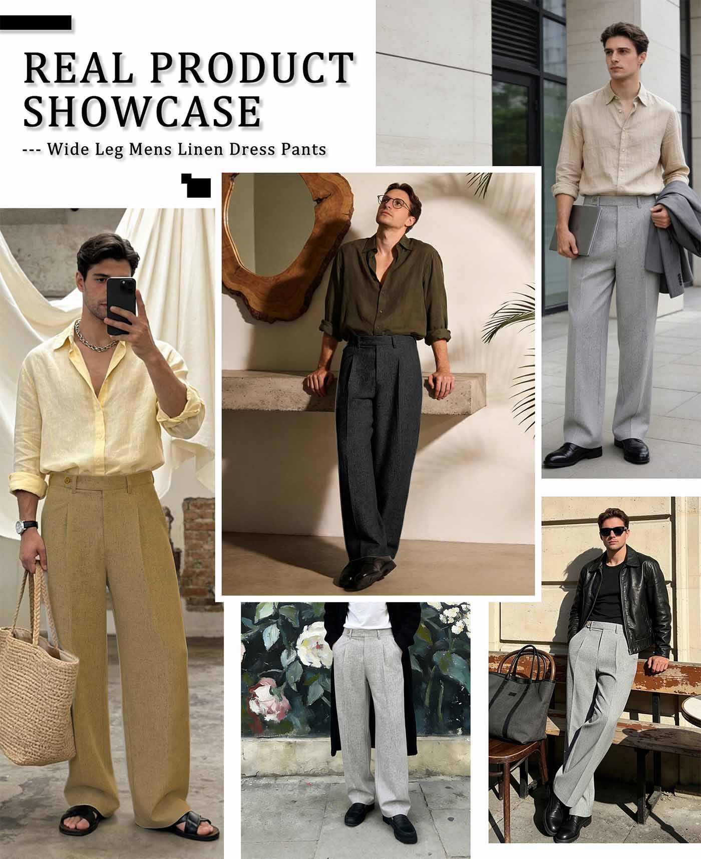 Mens Wide Leg Linen Pants – Sword-shaped Tab & Inner Drawstring