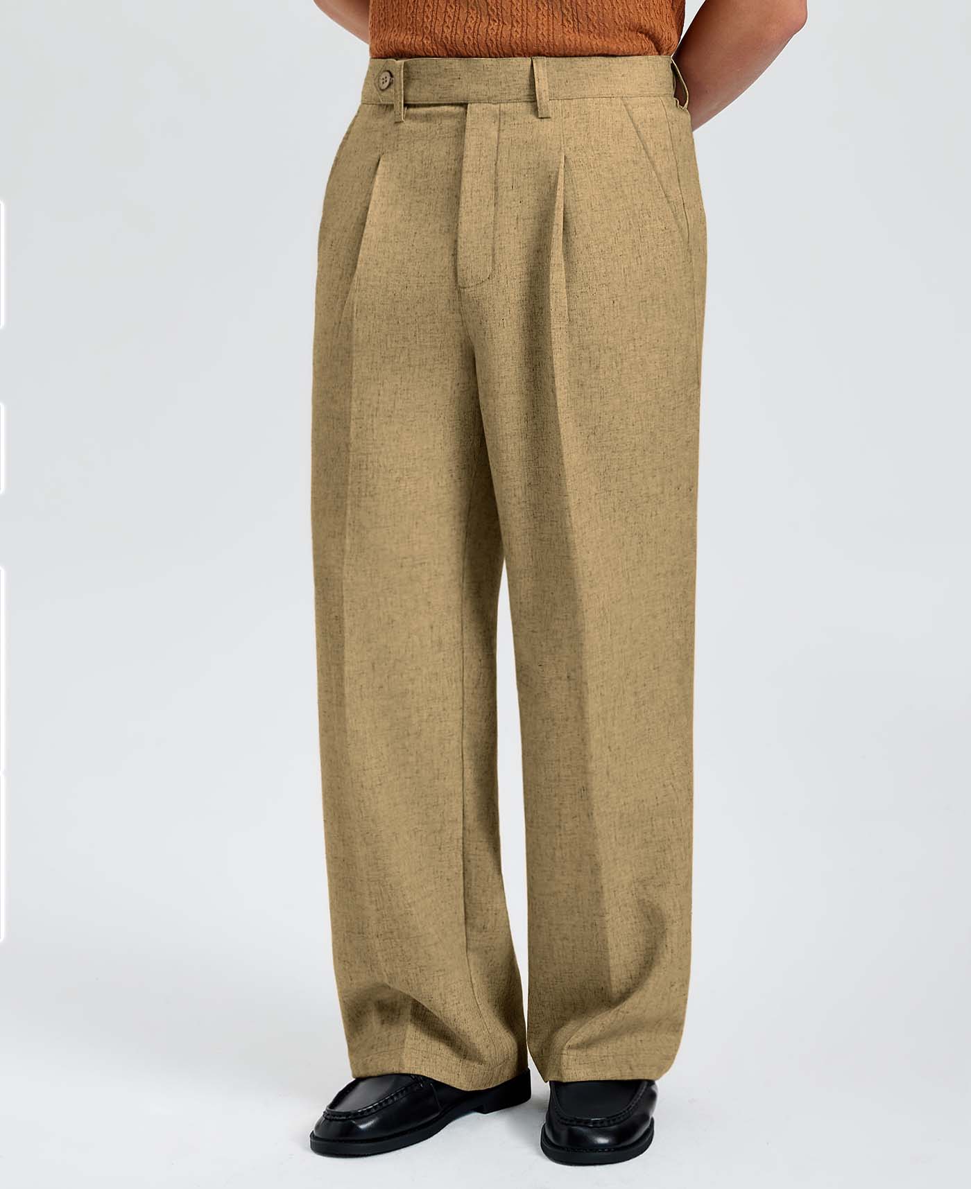 Mens Wide Leg Linen Pants – Sword-shaped Tab & Inner Drawstring