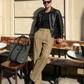 Mens Wide Leg Linen Pants – Sword-shaped Tab & Inner Drawstring