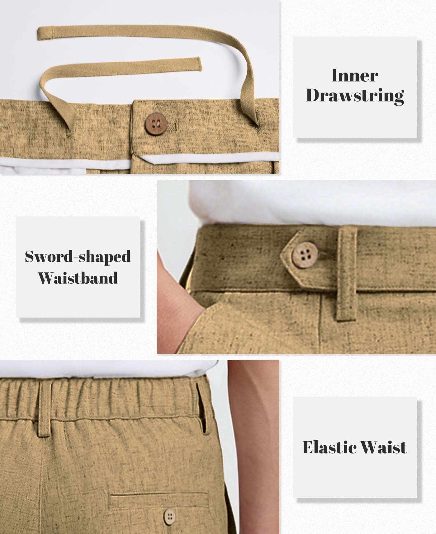 Mens Wide Leg Linen Pants – Sword-shaped Tab & Inner Drawstring