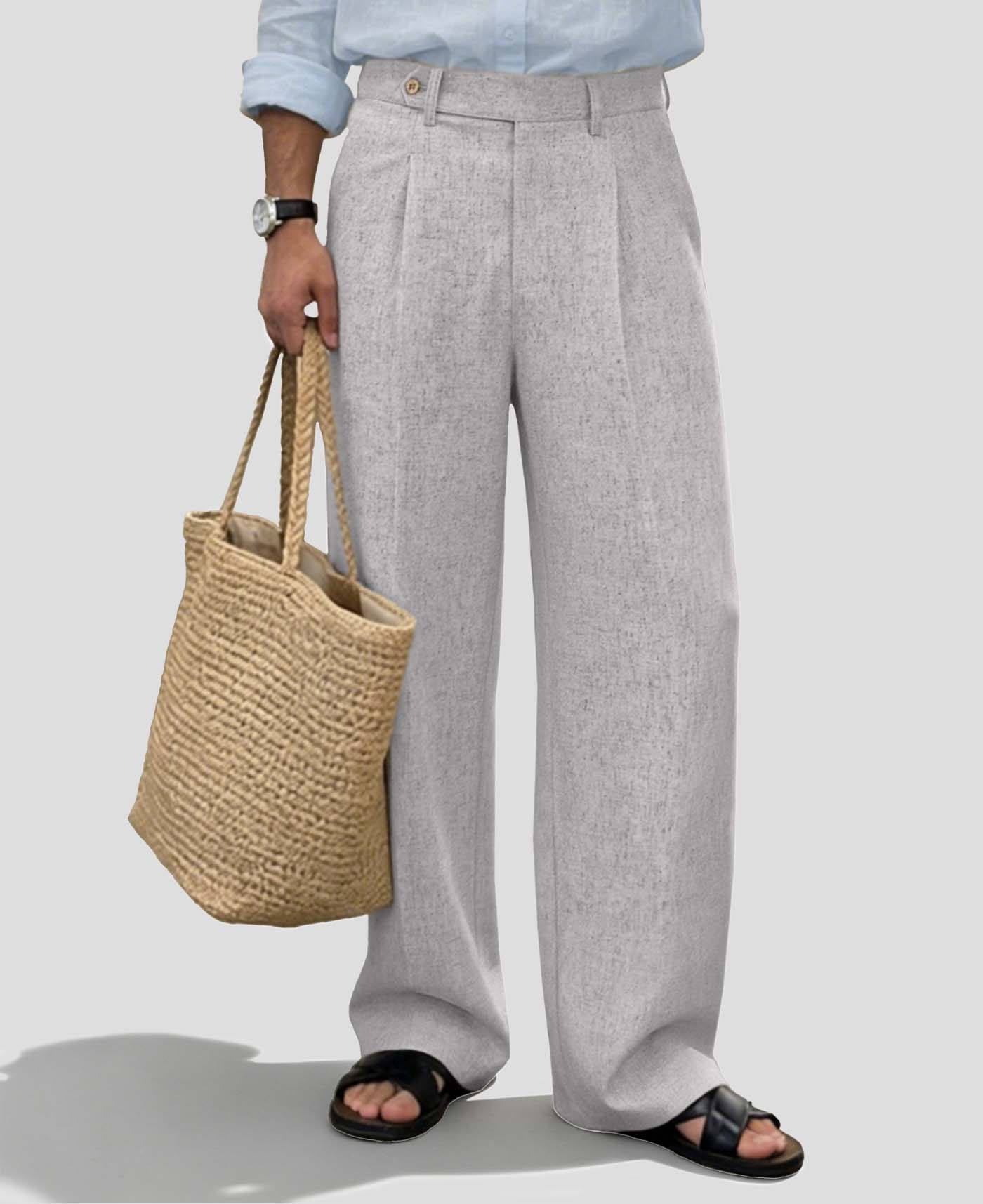 Mens Wide Leg Linen Pants – Sword-shaped Tab & Inner Drawstring