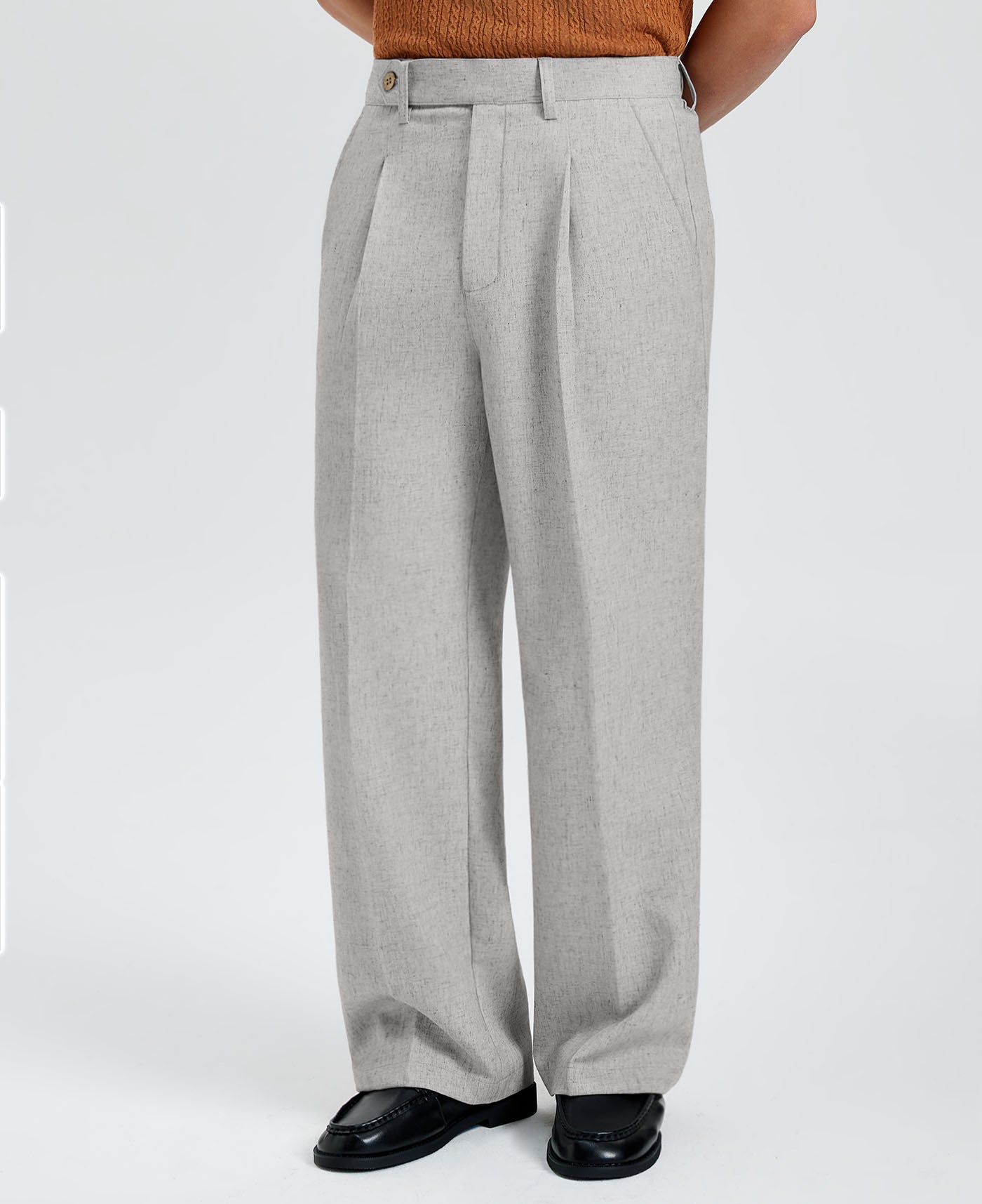 Mens Wide Leg Linen Pants – Sword-shaped Tab & Inner Drawstring