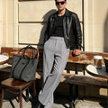 Mens Wide Leg Linen Pants – Sword-shaped Tab & Inner Drawstring