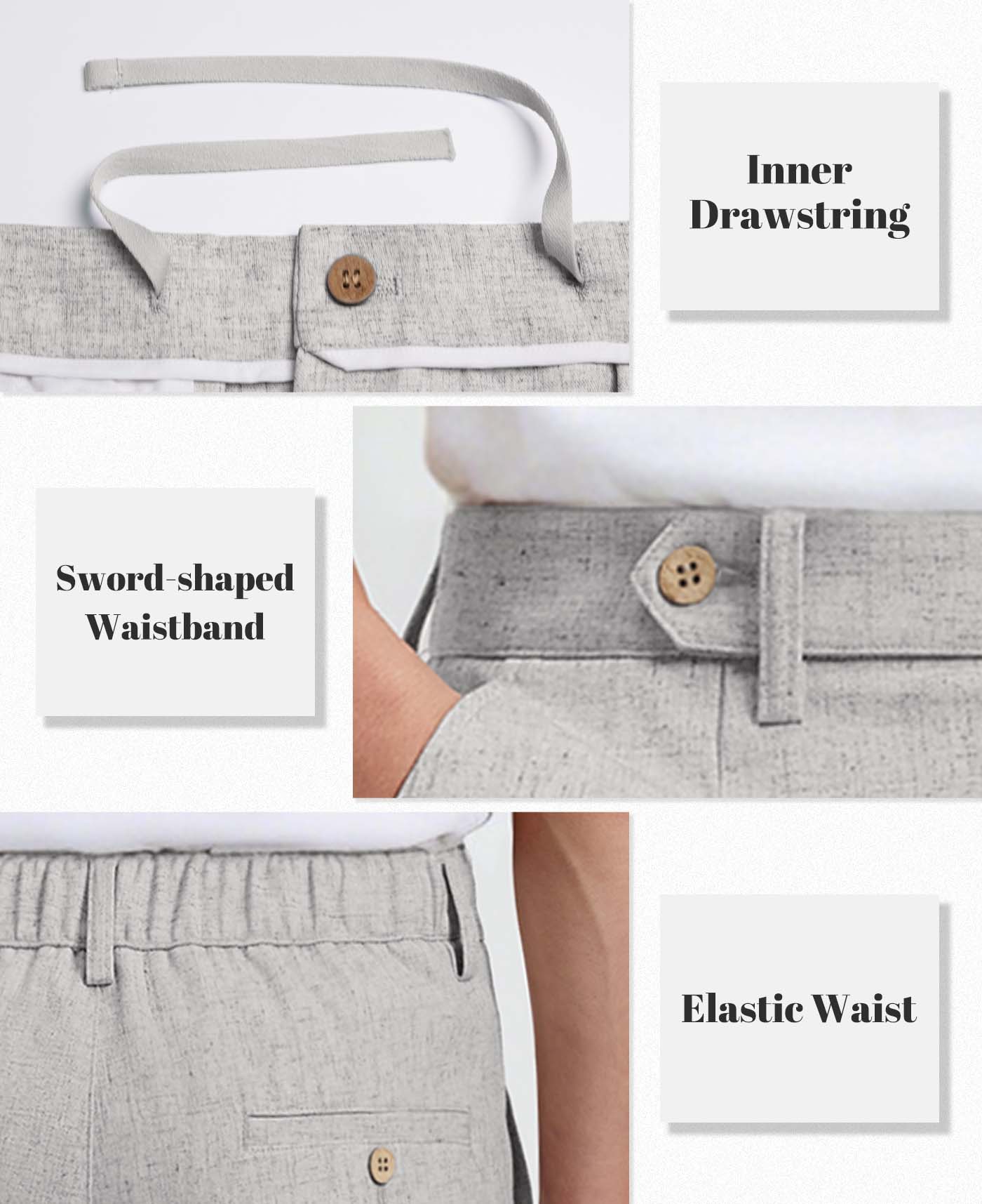 Mens Wide Leg Linen Pants – Sword-shaped Tab & Inner Drawstring