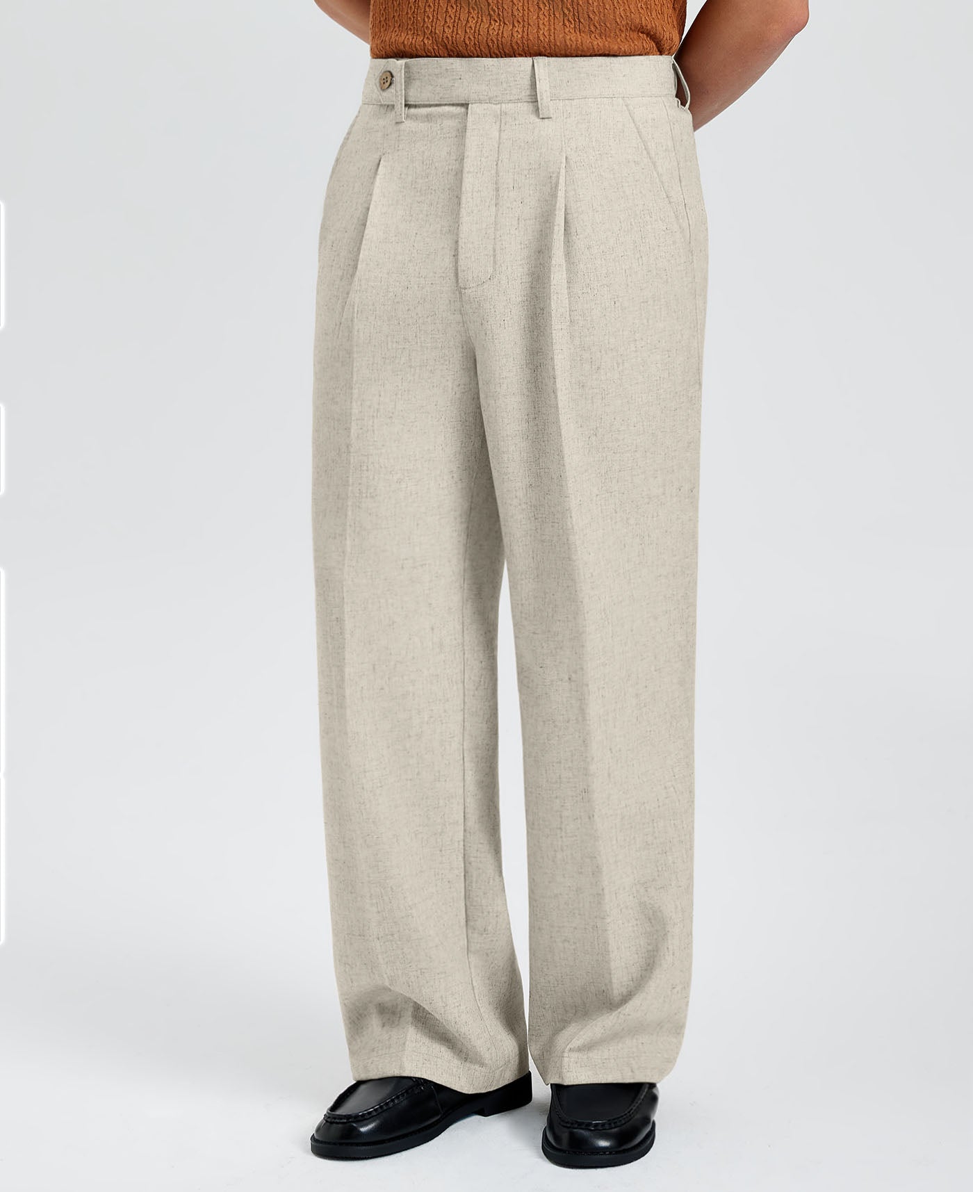 Mens Wide Leg Linen Pants – Sword-shaped Tab & Inner Drawstring