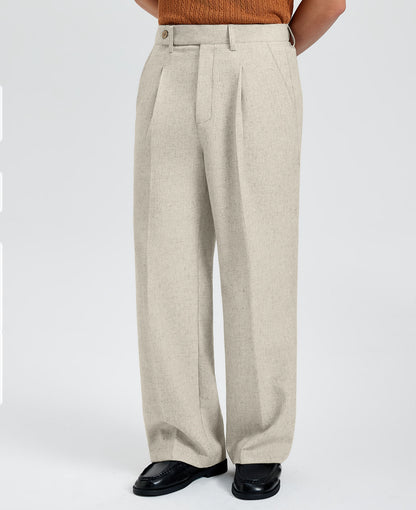 Mens Wide Leg Linen Pants – Sword-shaped Tab & Inner Drawstring