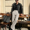 Mens Wide Leg Linen Pants – Sword-shaped Tab & Inner Drawstring