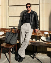Mens Wide Leg Linen Pants – Sword-shaped Tab & Inner Drawstring