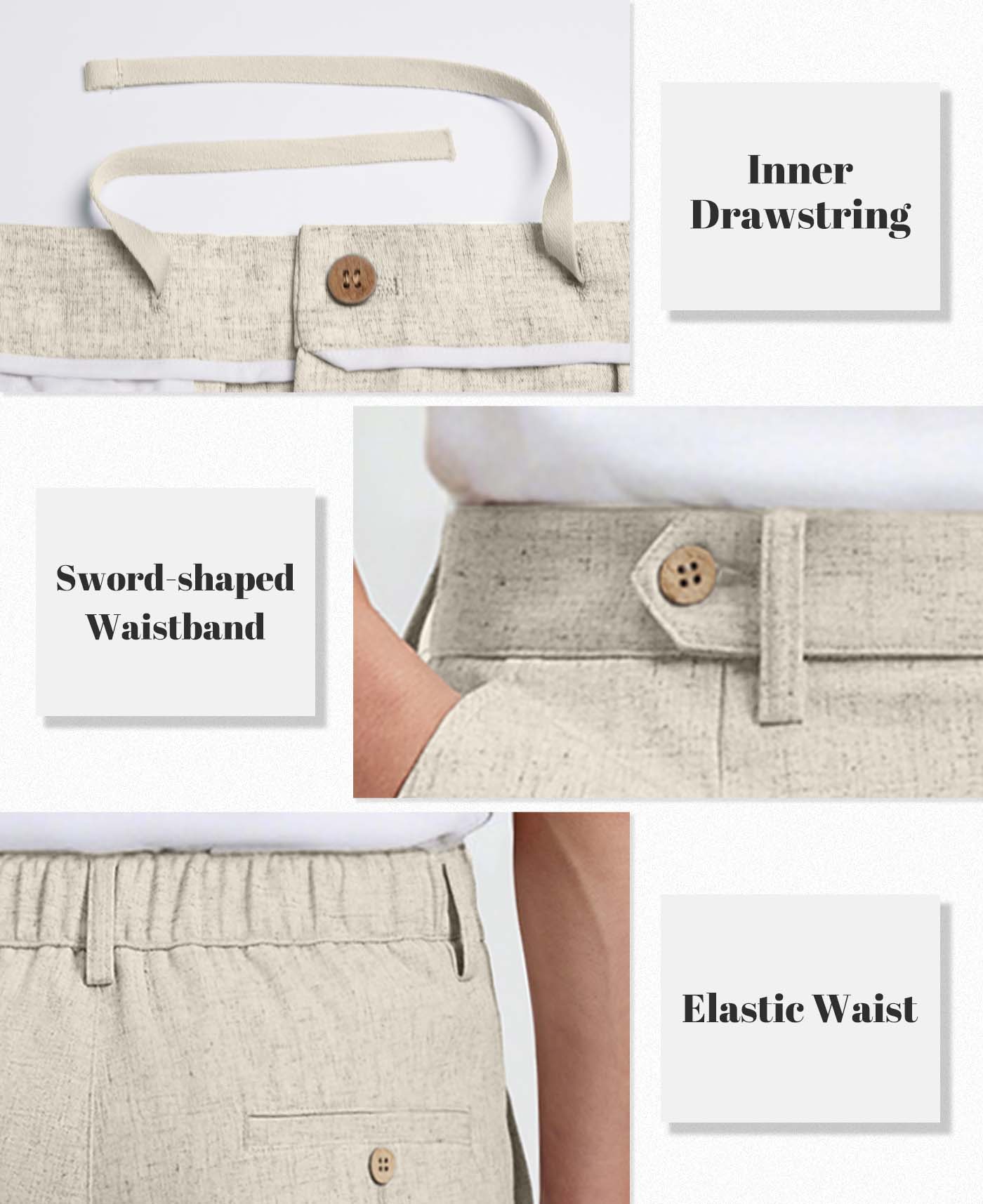 Mens Wide Leg Linen Pants – Sword-shaped Tab & Inner Drawstring
