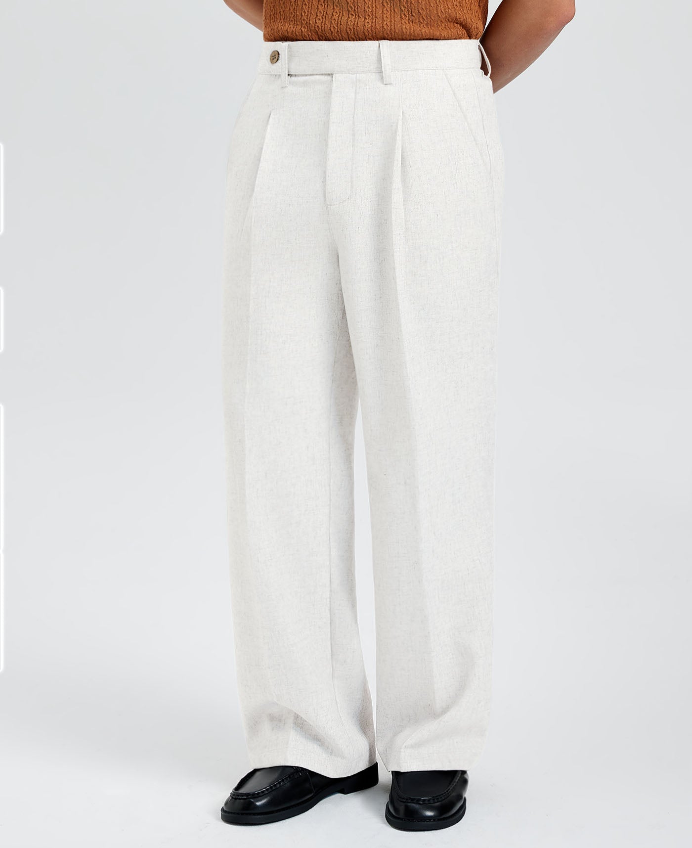 Mens Wide Leg Linen Pants – Sword-shaped Tab & Inner Drawstring