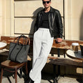 Mens Wide Leg Linen Pants – Sword-shaped Tab & Inner Drawstring