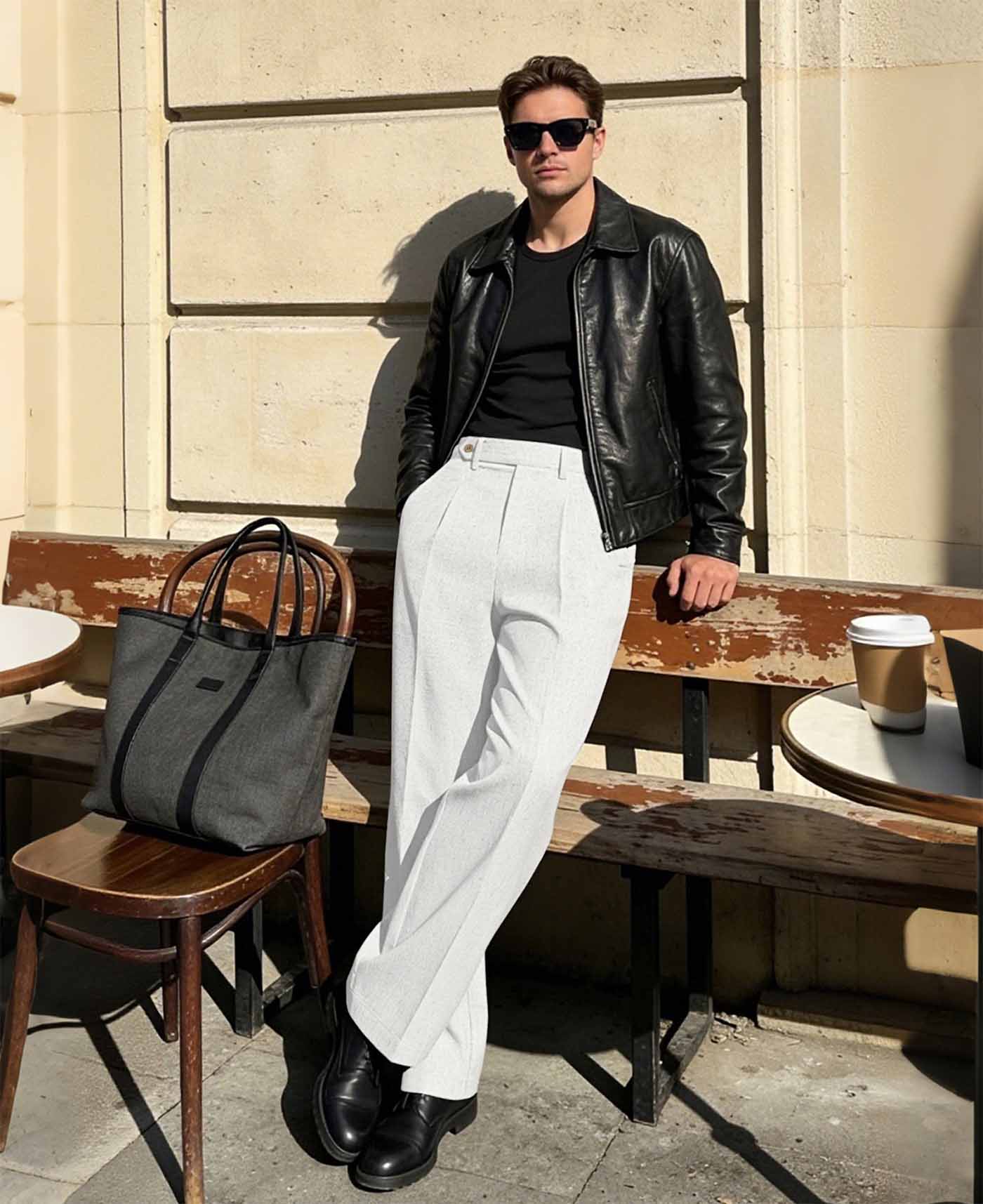 Mens Wide Leg Linen Pants – Sword-shaped Tab & Inner Drawstring