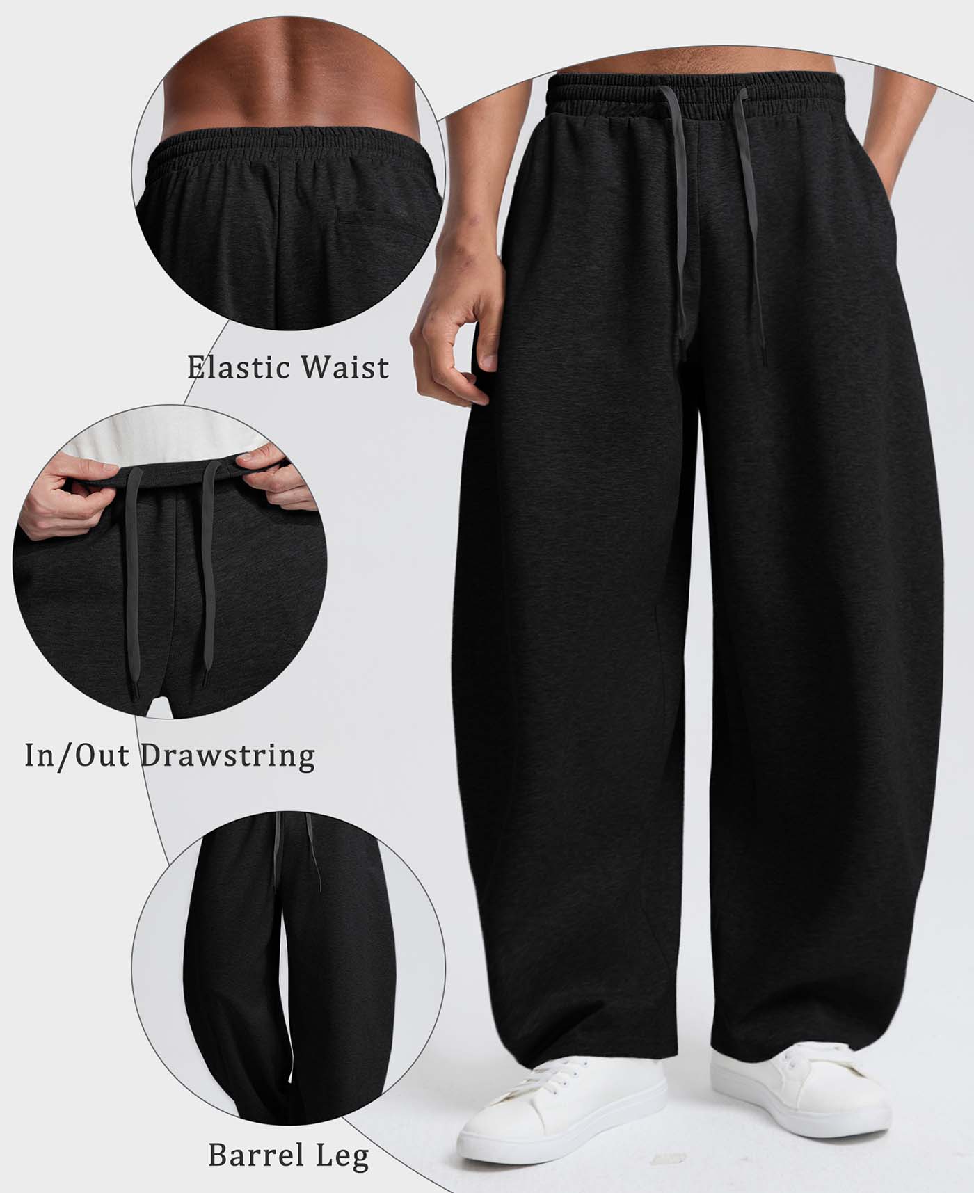 Mens Baggy Barrel Sweatpants — Wide Leg & Drawstring