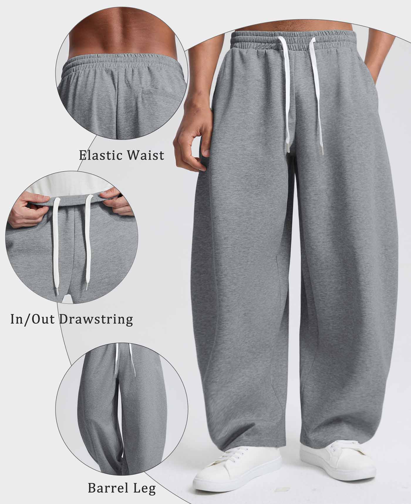 Mens Baggy Barrel Sweatpants — Wide Leg & Drawstring