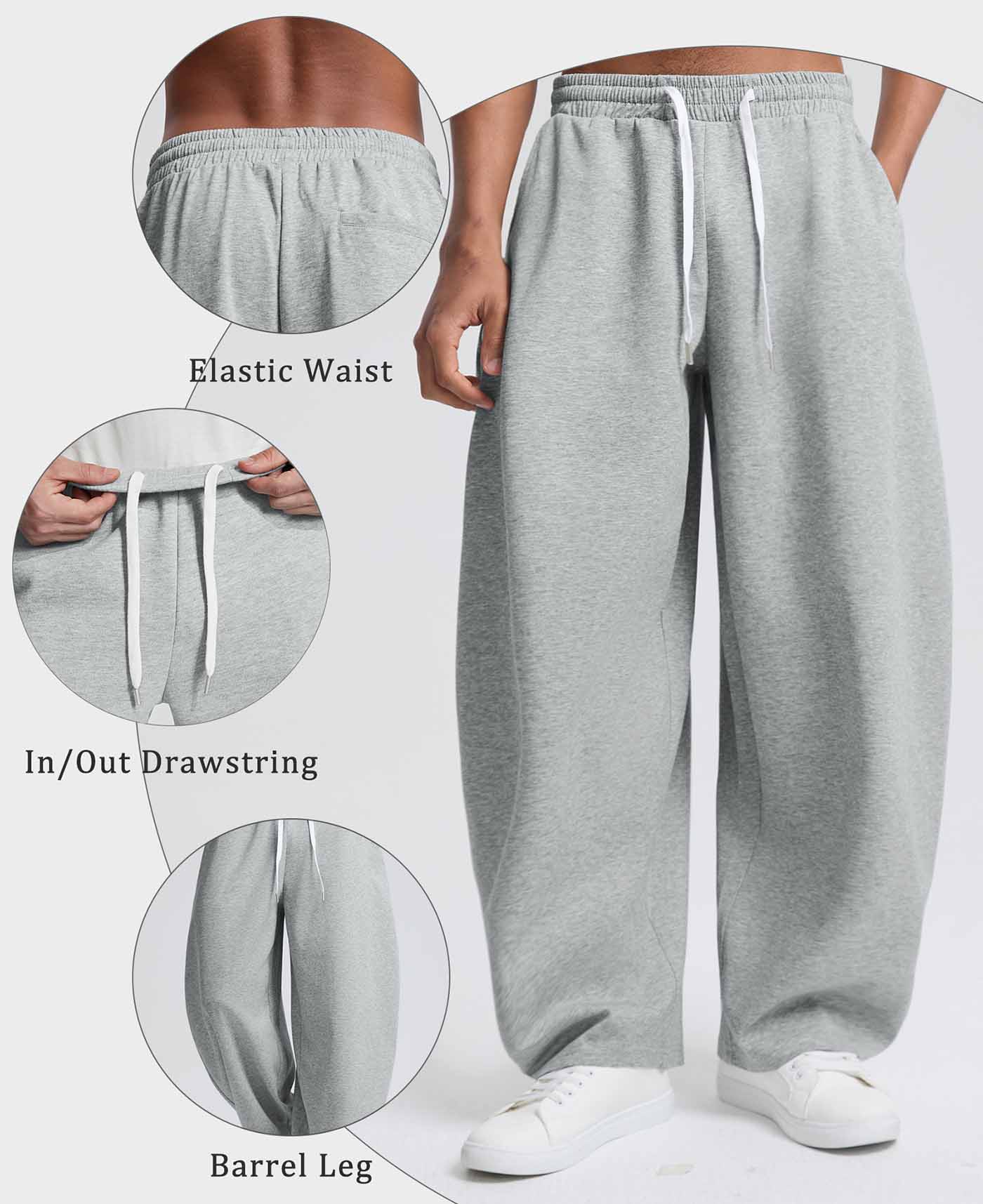 Mens Baggy Barrel Sweatpants — Wide Leg & Drawstring