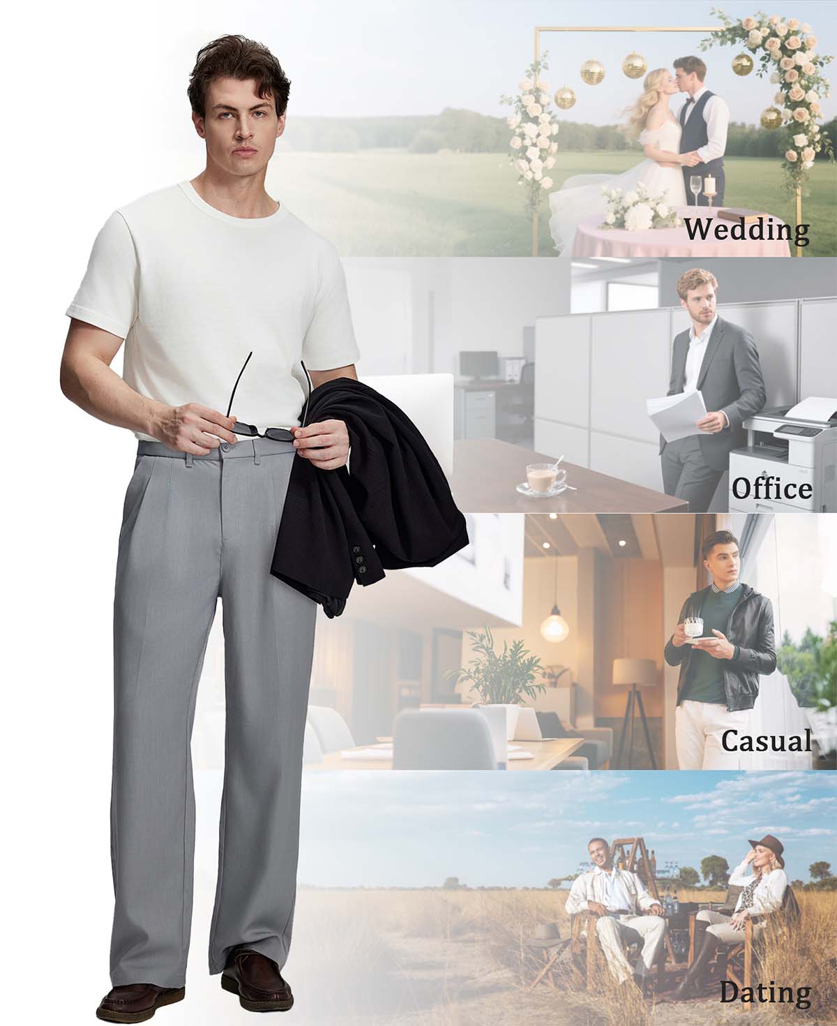 Versatile enough for weddings, office, dates, or weekend hangs¡ªthese light grey wide-leg pants adapt to every occasion.
