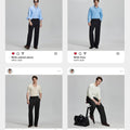 Four styling scenarios: oxford shirt (business), polo (commute), short sleeve knit (casual), sweater/outerwear (street/party) with Baggy Pleated Dress Pants for Men.