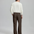 Back view of men's coffee dress pants showing elastic waistband and back pockets, emphasizing the silhouette of Extended Tab & Inner Drawstring design.