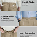 Design features: elastic waist (fits various body types), button front (adds sophistication), inner drawstring (adjustable fit).