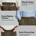 Design features: elastic waist (fits various body types), button front (adds sophistication), inner drawstring (adjustable fit).