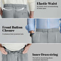 Design features: elastic waist (fits various body types), button front (adds sophistication), inner drawstring (adjustable fit).