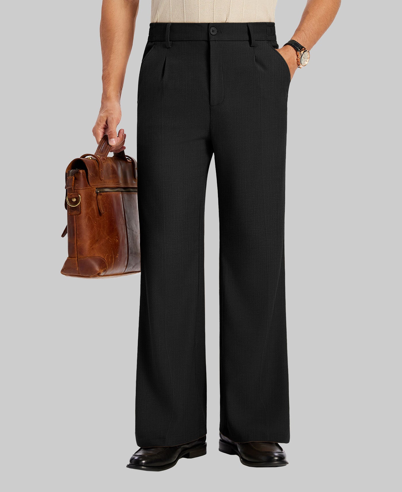 Mens Bootcut Casual Dress Pants — Wide Leg & Drawstring
