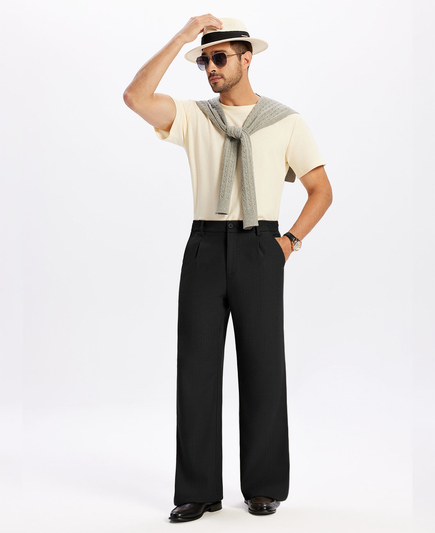 Mens Bootcut Casual Dress Pants — Wide Leg & Drawstring