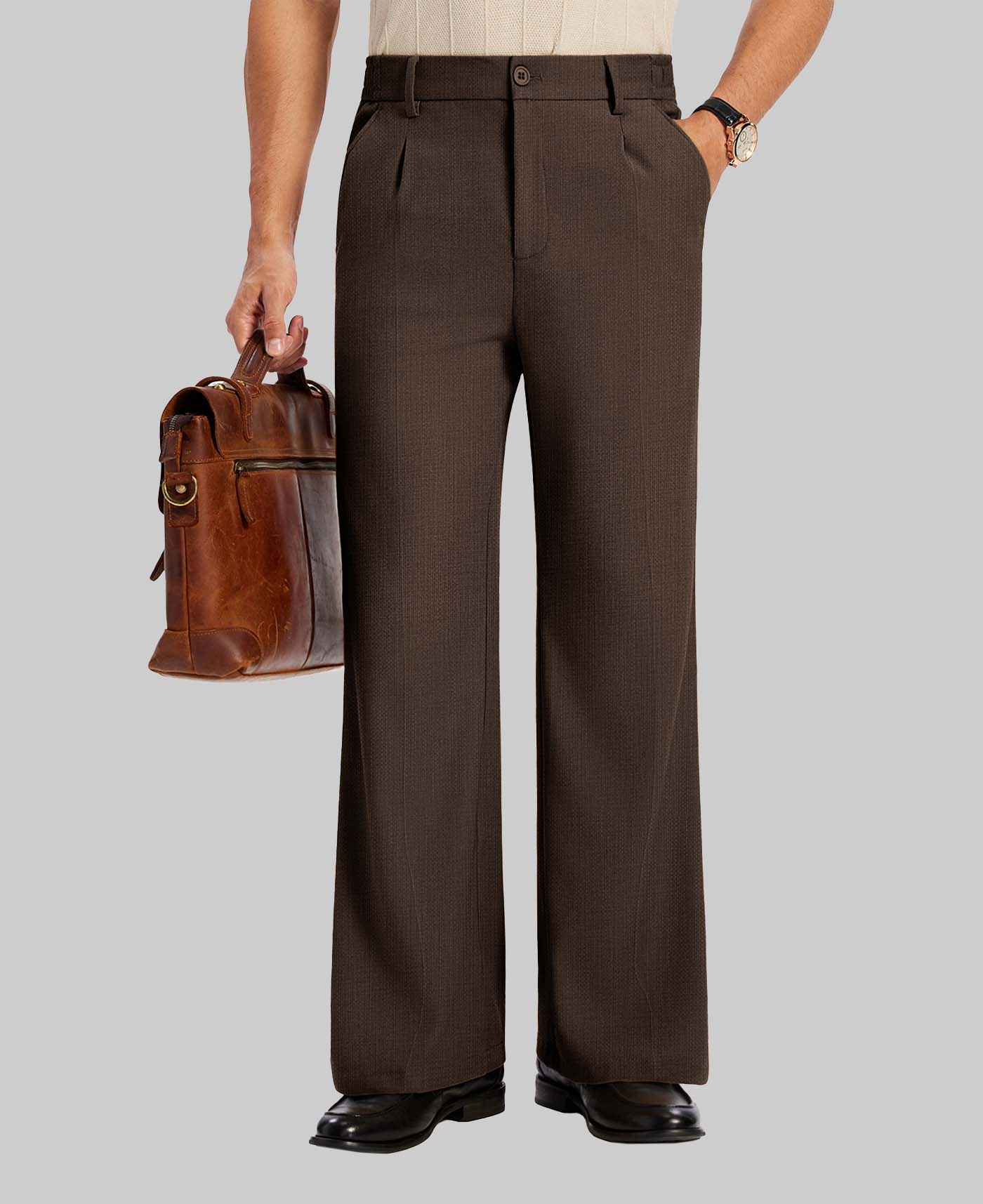 Mens Bootcut Casual Dress Pants — Wide Leg & Drawstring