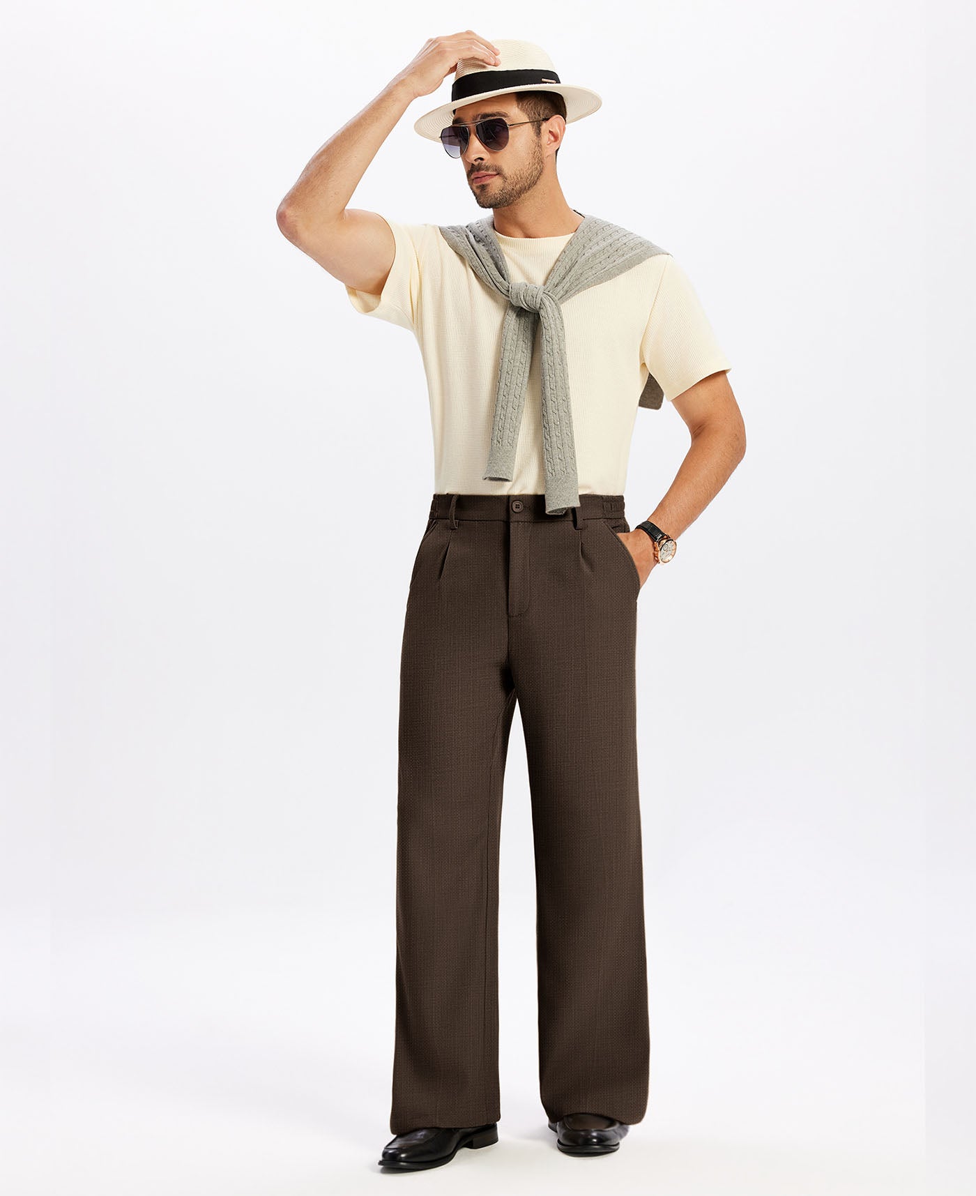 Mens Bootcut Casual Dress Pants — Wide Leg & Drawstring