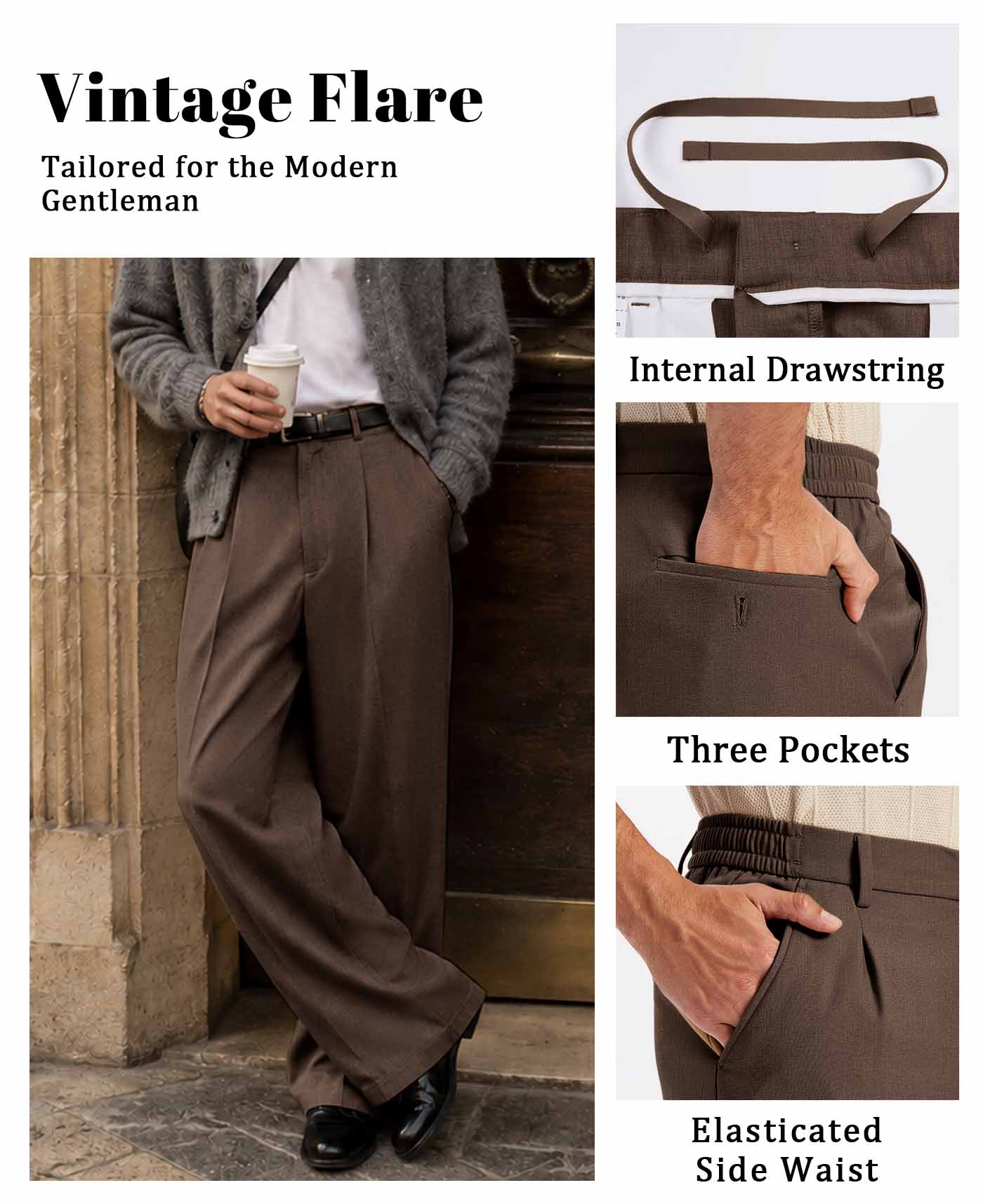 Mens Bootcut Casual Dress Pants — Wide Leg & Drawstring