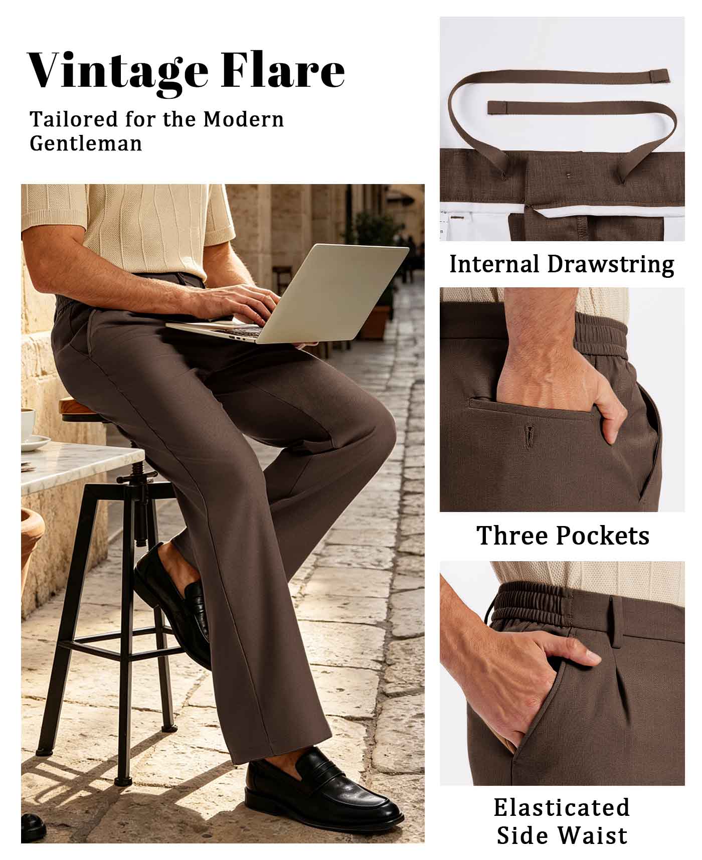 Mens Bootcut Casual Dress Pants — Wide Leg & Drawstring