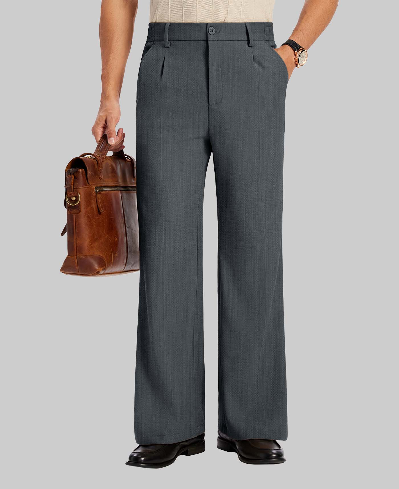 Mens Bootcut Casual Dress Pants — Wide Leg & Drawstring
