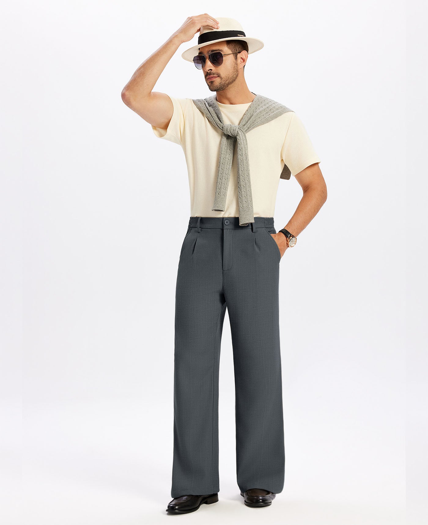 Mens Bootcut Casual Dress Pants — Wide Leg & Drawstring