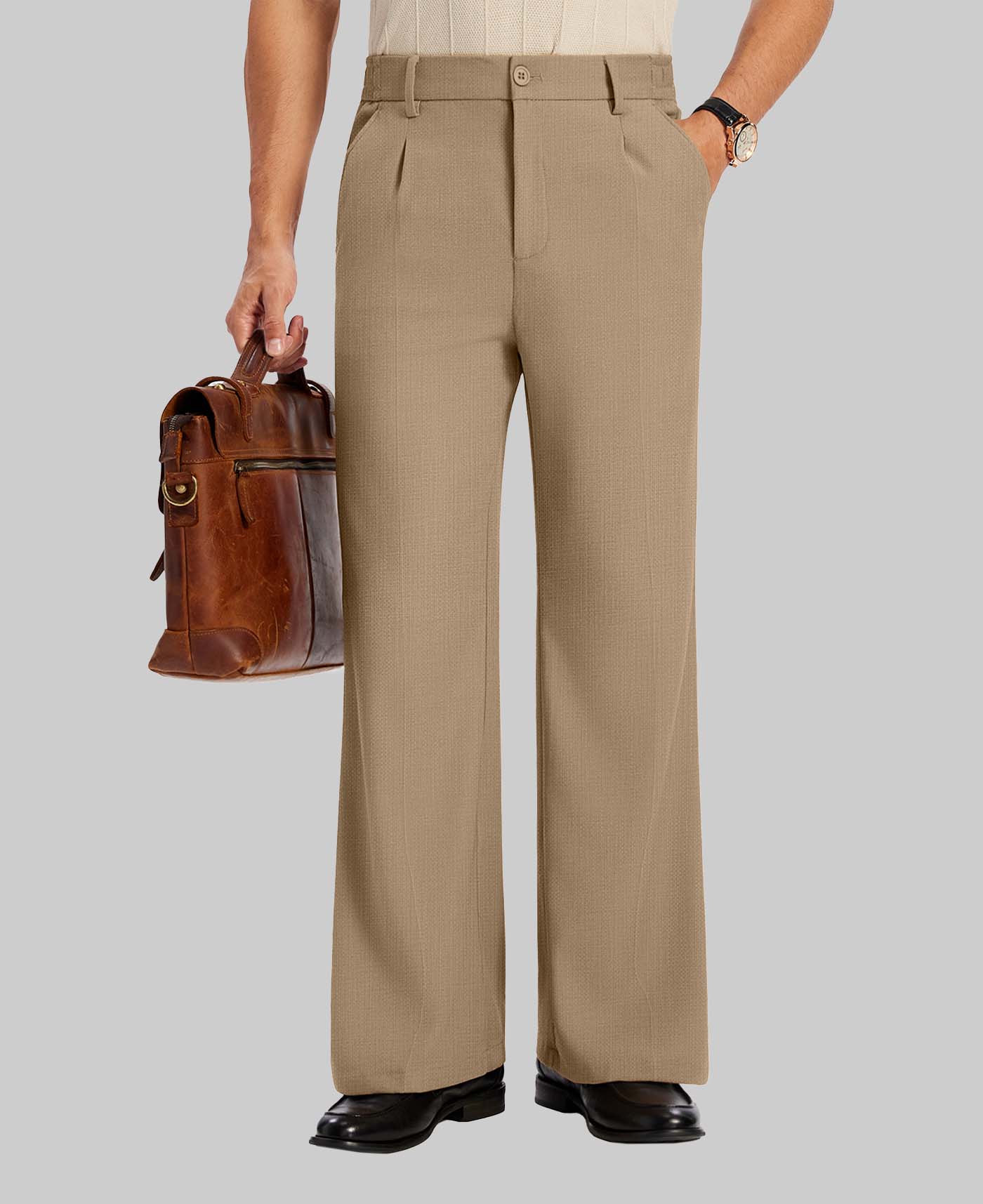 Mens Bootcut Casual Dress Pants — Wide Leg & Drawstring